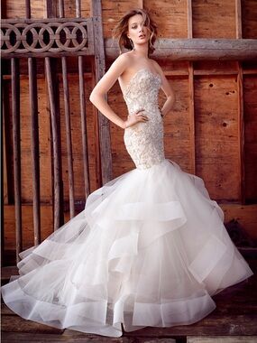 Strapless White Mermaid Wedding Dress with Beaded Bodice Lazaro Style 3553